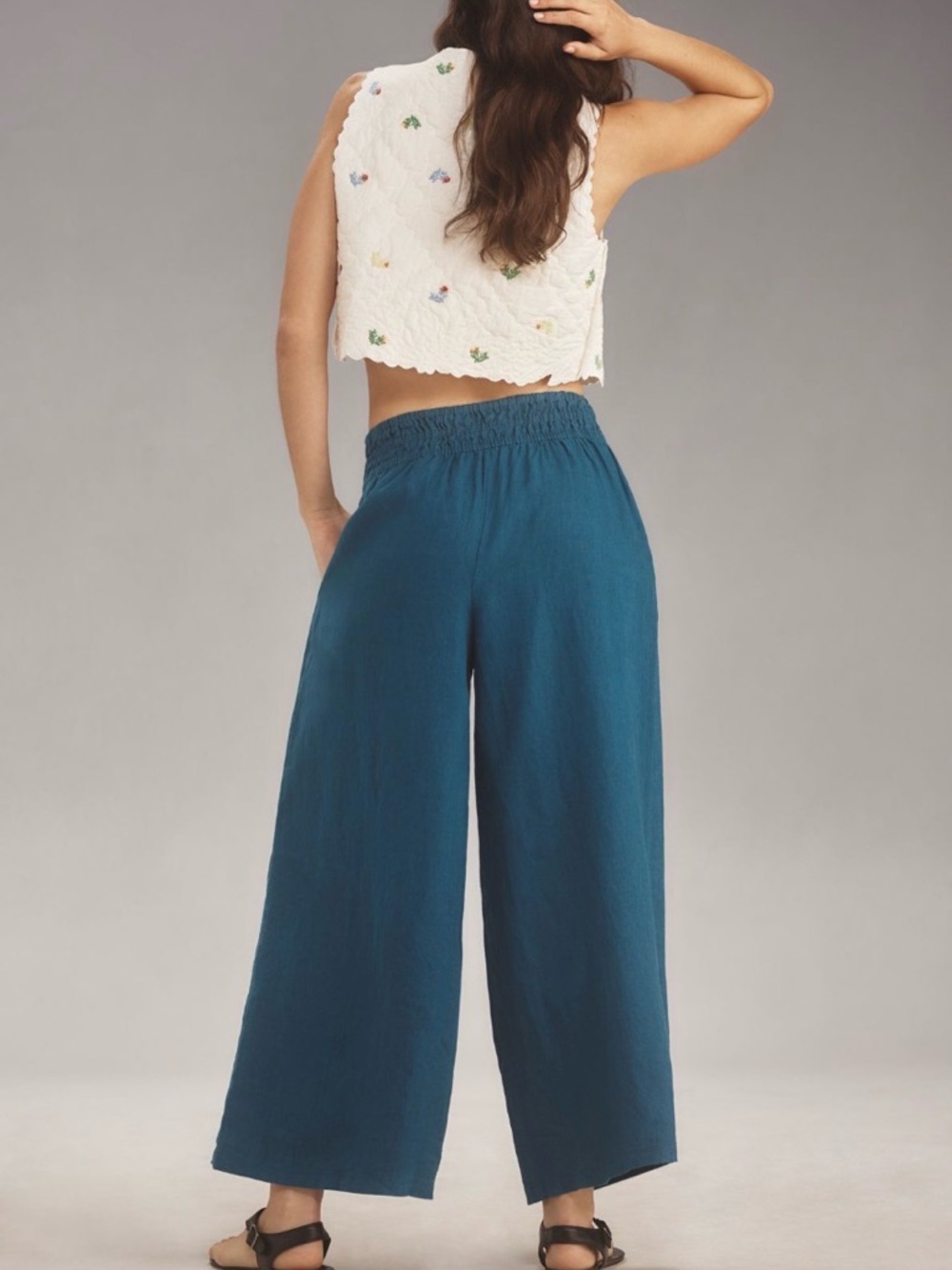 Somerset Linen Pants Anthropologie Pull-on Smocked Elastic Waist Pockets S NWT - Picture 3 of 16